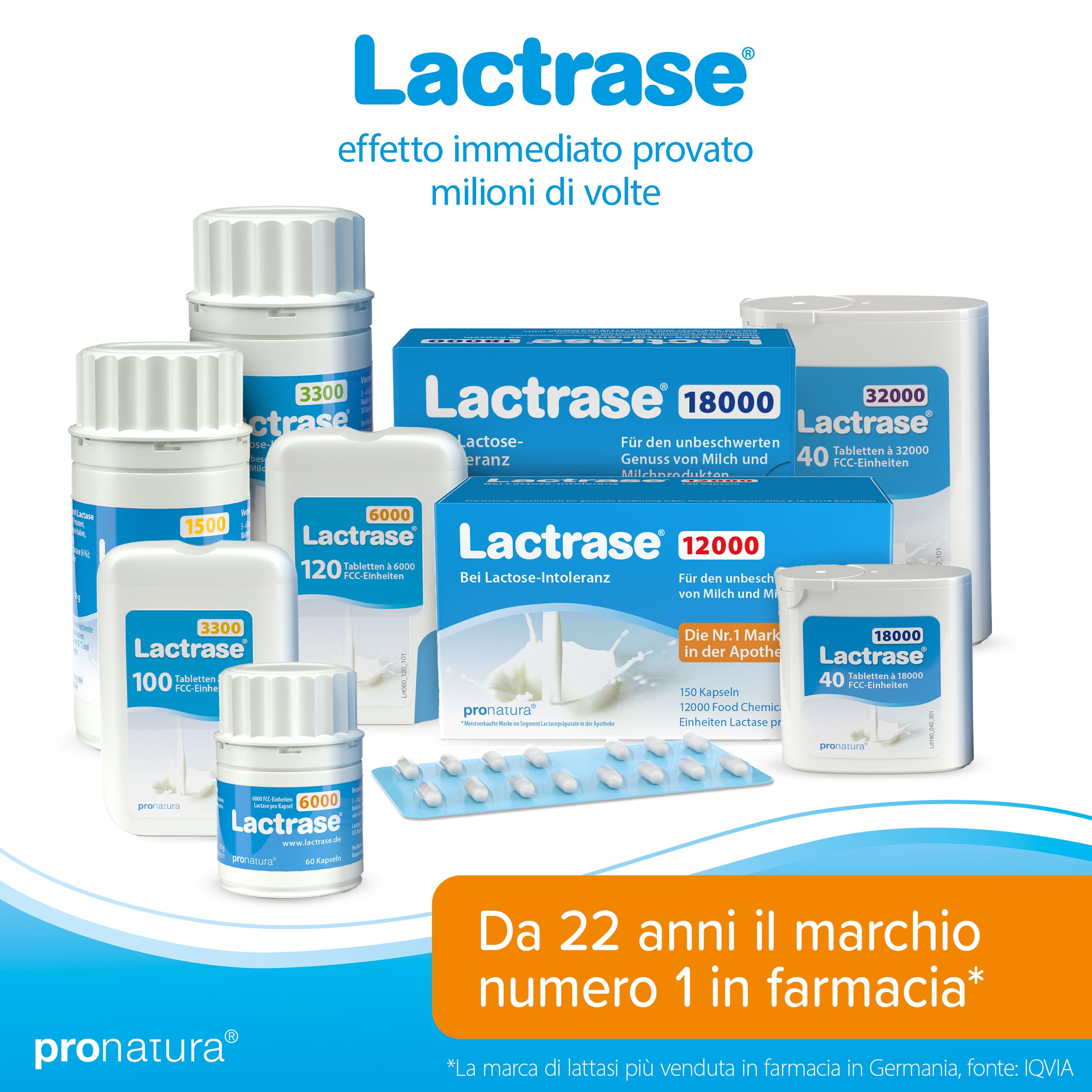 Pro Natura® Lactrase 18000 FCC, 80 compresse di lattasi per l'intolleranza al lattosio, per gustare senza problemi latte e latticini