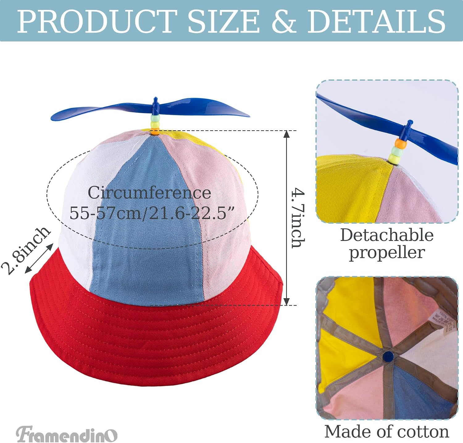 Framendino, Funny Adult Propeller Hat Fisherman Hats Baseball Cap with Propeller Rainbow