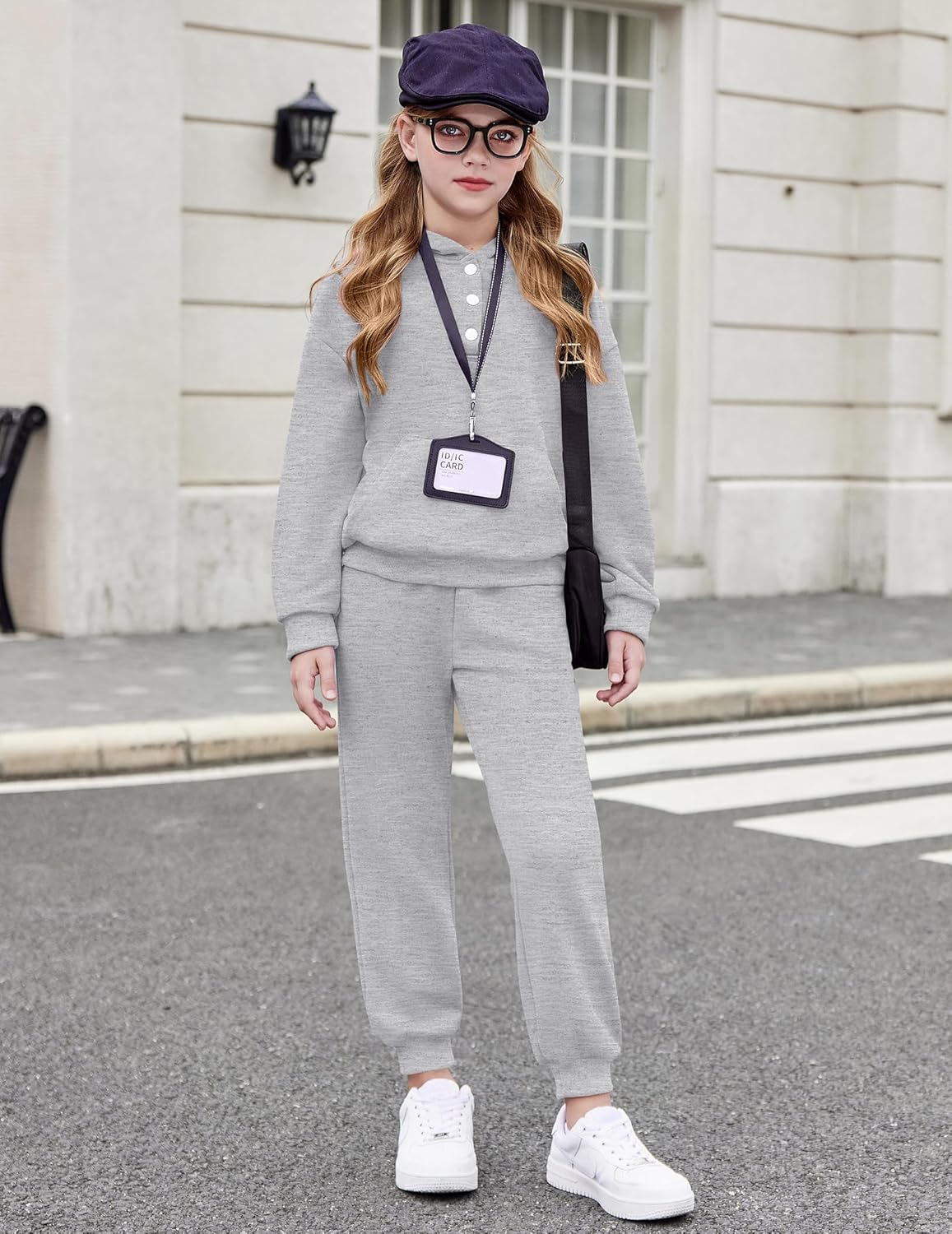 Arshiner Girls 2 Piece Outfits Fashion Sweatsuits Button Down Hooded Sweatshirt and Sweatpants with Pockets Kids Tracksuit - Image 5