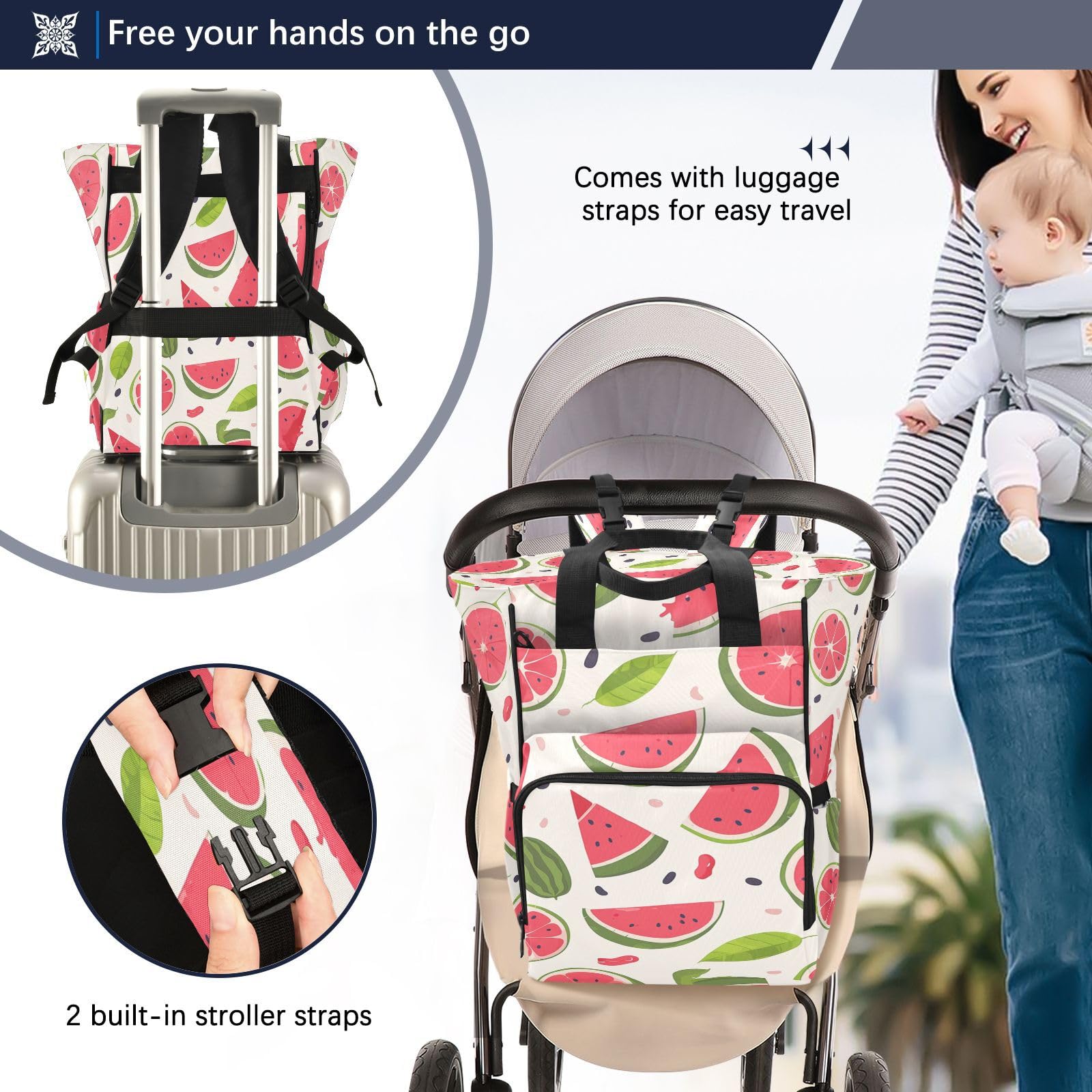 Fruta De Verano Roja SandíA Bolsa de Pañales Mochila de Viaje Gran Capacidad Bolsas para Mamá Papá Mujeres Niñas