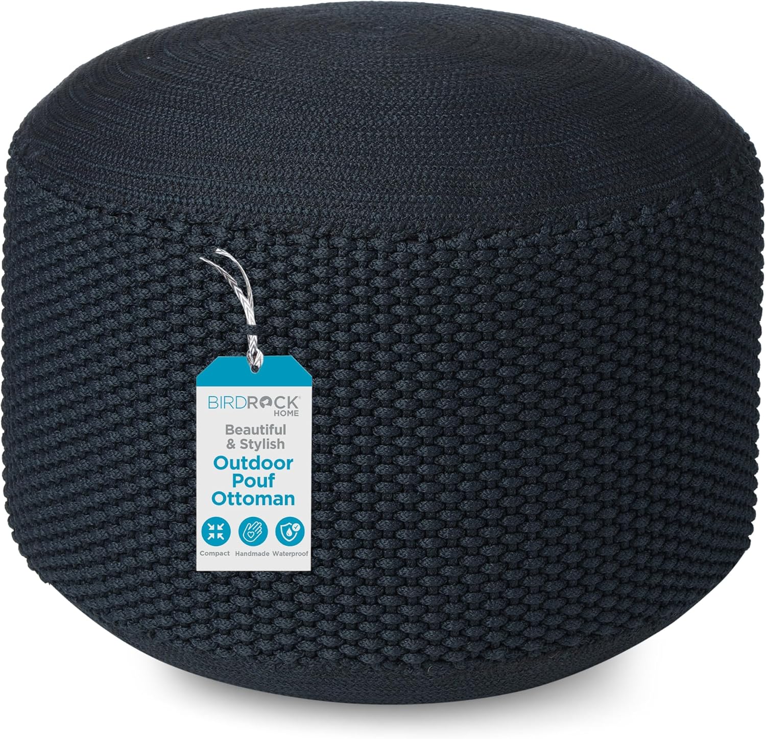 Amazon.com: BIRDROCK HOME Outdoor Pouf Ottoman | Hand Woven Waterproof Foot Stool with Bead Bag ...