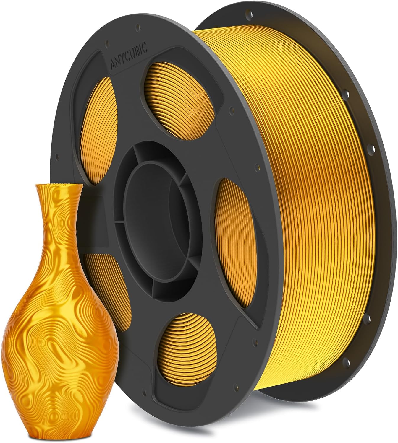 ANYCUBIC Silk Filament, Clog-Free Shiny 3D Printer PLA Filament 1.75mm Dimensional Accuracy +/- 0.02mm, 1KG Reusable Spool (2.2 lbs), Silk Gold