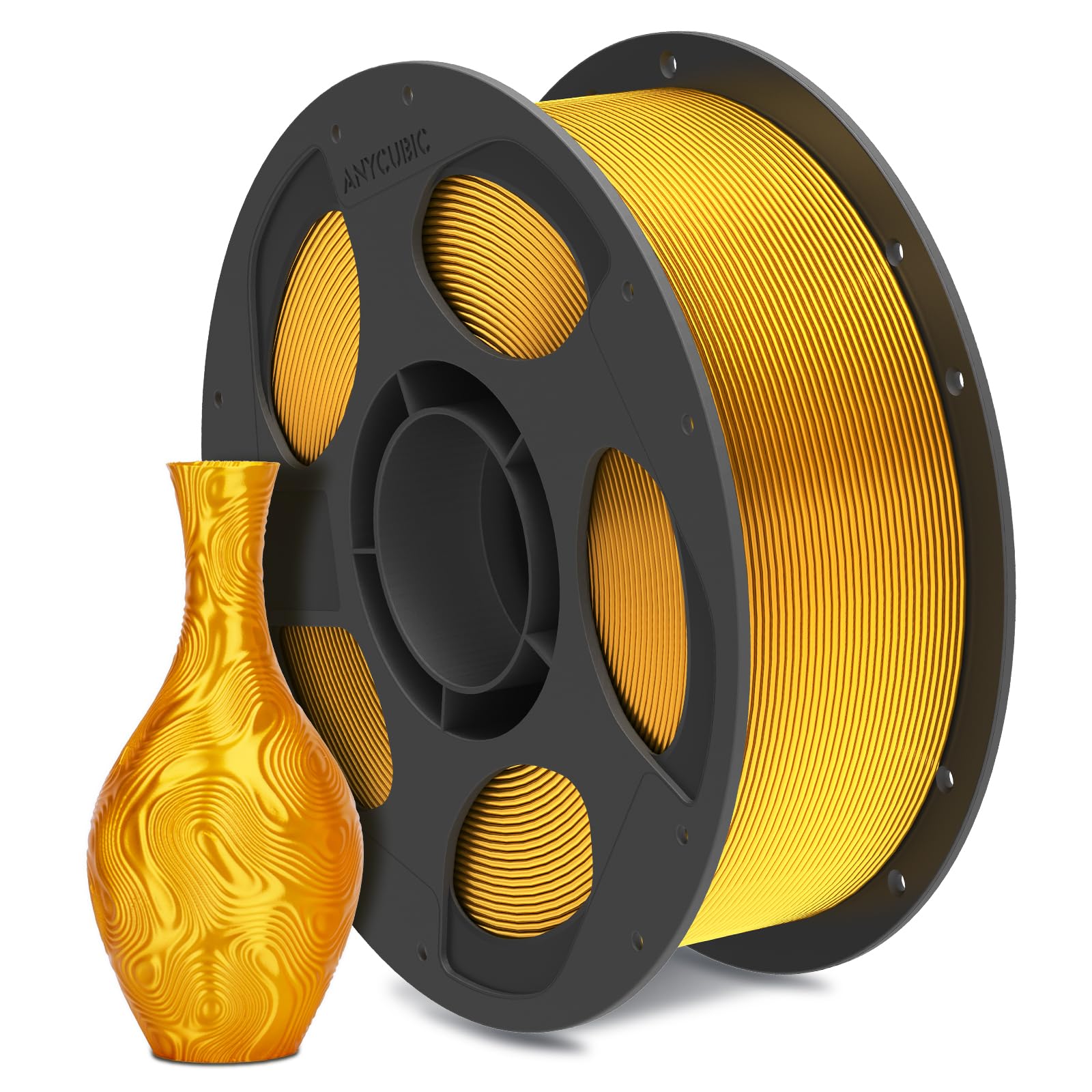ANYCUBIC Filament PLA Soie 1,75 mm Or 1KG, Filament pour Imprimante 3D Brillant Précision Dimensionnelle +/- 0,05 mm, Bobine 1kg Compatible avec Imprimantes 3D FDM