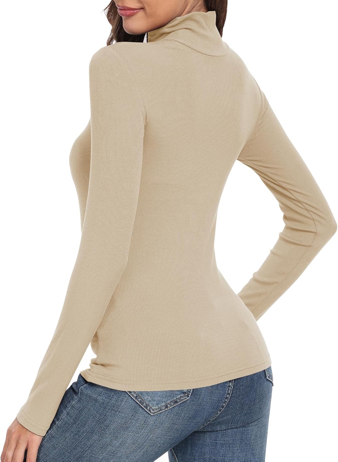 GEMBERA Womens Long Sleeve Turtle Neck Basic Slim Fitted Ribbed Knit Tops Thermal Shirts - Image 3