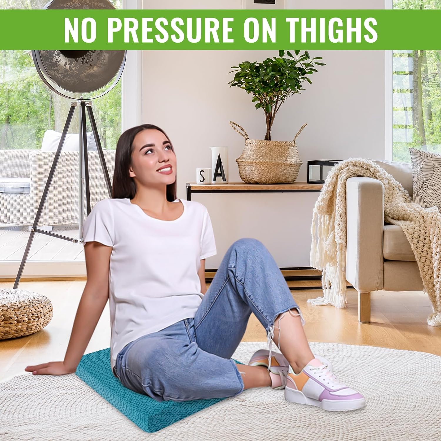 Recliner Cushions for Long Sitting Foam Seat Cushion Soft Tufted Layer for Elderly Seniors, Recliner Chair, Floor Pillow, Office Chair, Car, No Pressure on Thighs, 20X20X3 Inch - Leaves Green