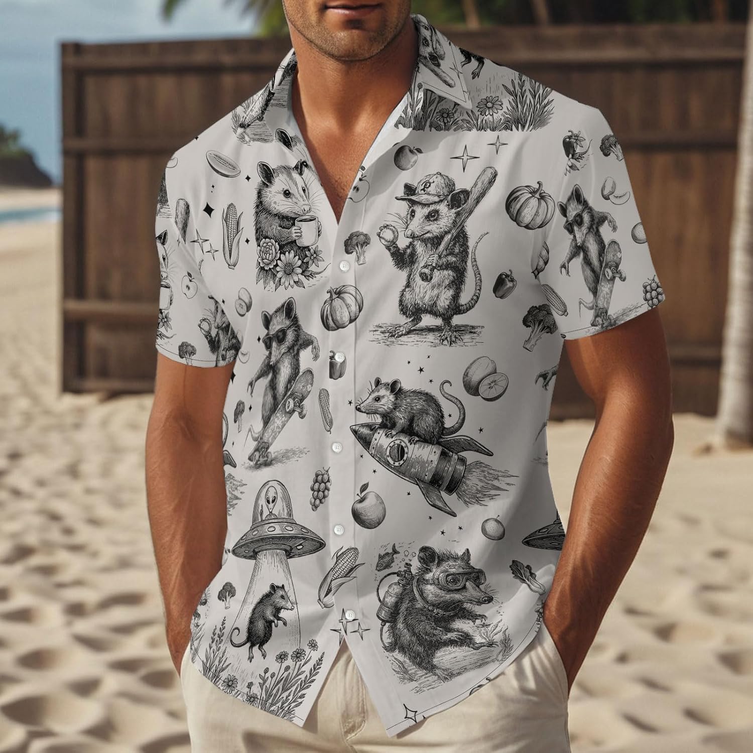 Funny Hawaiian Shirt for Men Vintage Print Short Sleeve Button Down Casual Summer Party Shirt - Image 2