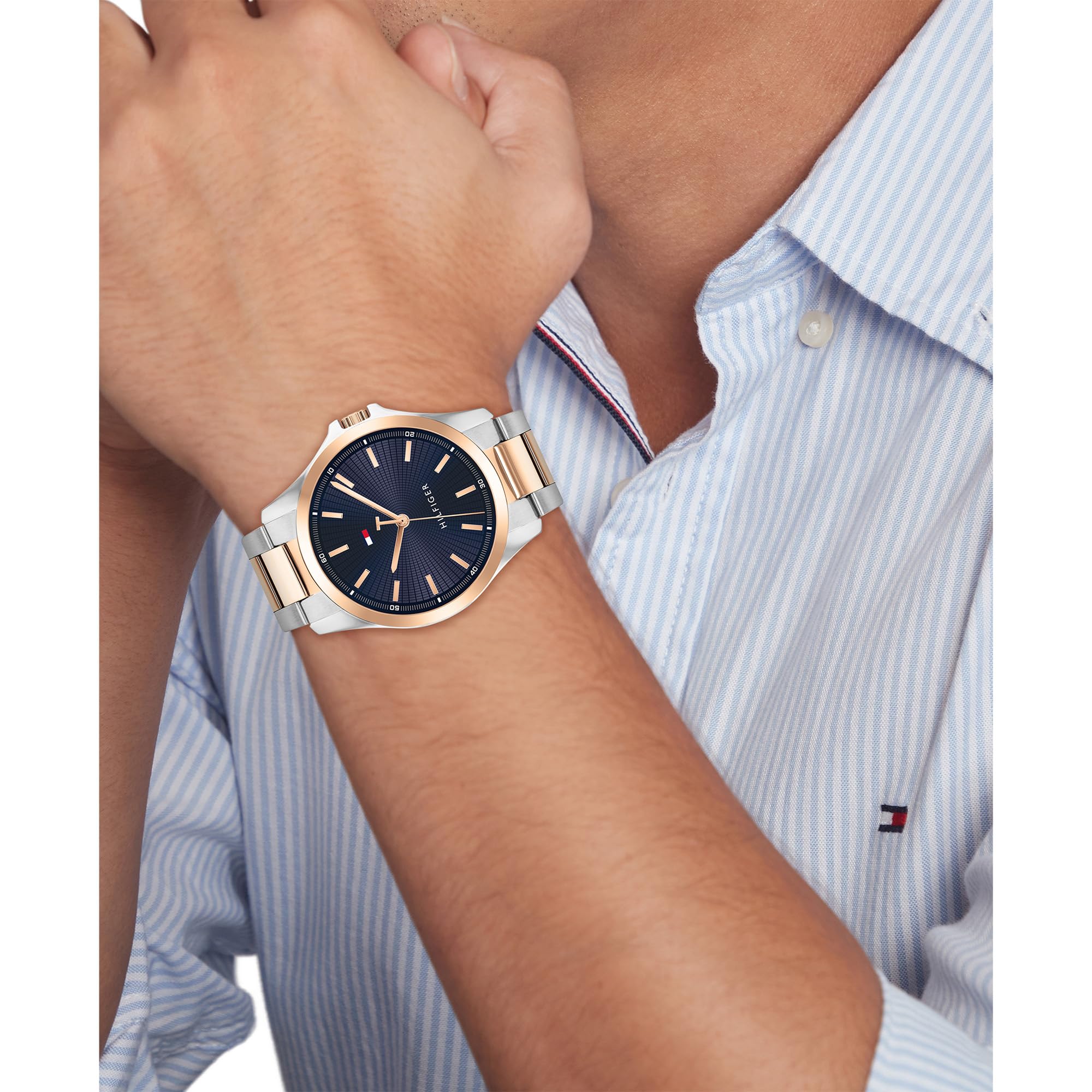 Tommy Hilfiger Orologio con Movimento al Quarzo a Tre Lancetteda Uomo con Cinturino in Acciaio Inossidabile Bicolore - 1792193, Rose Gold