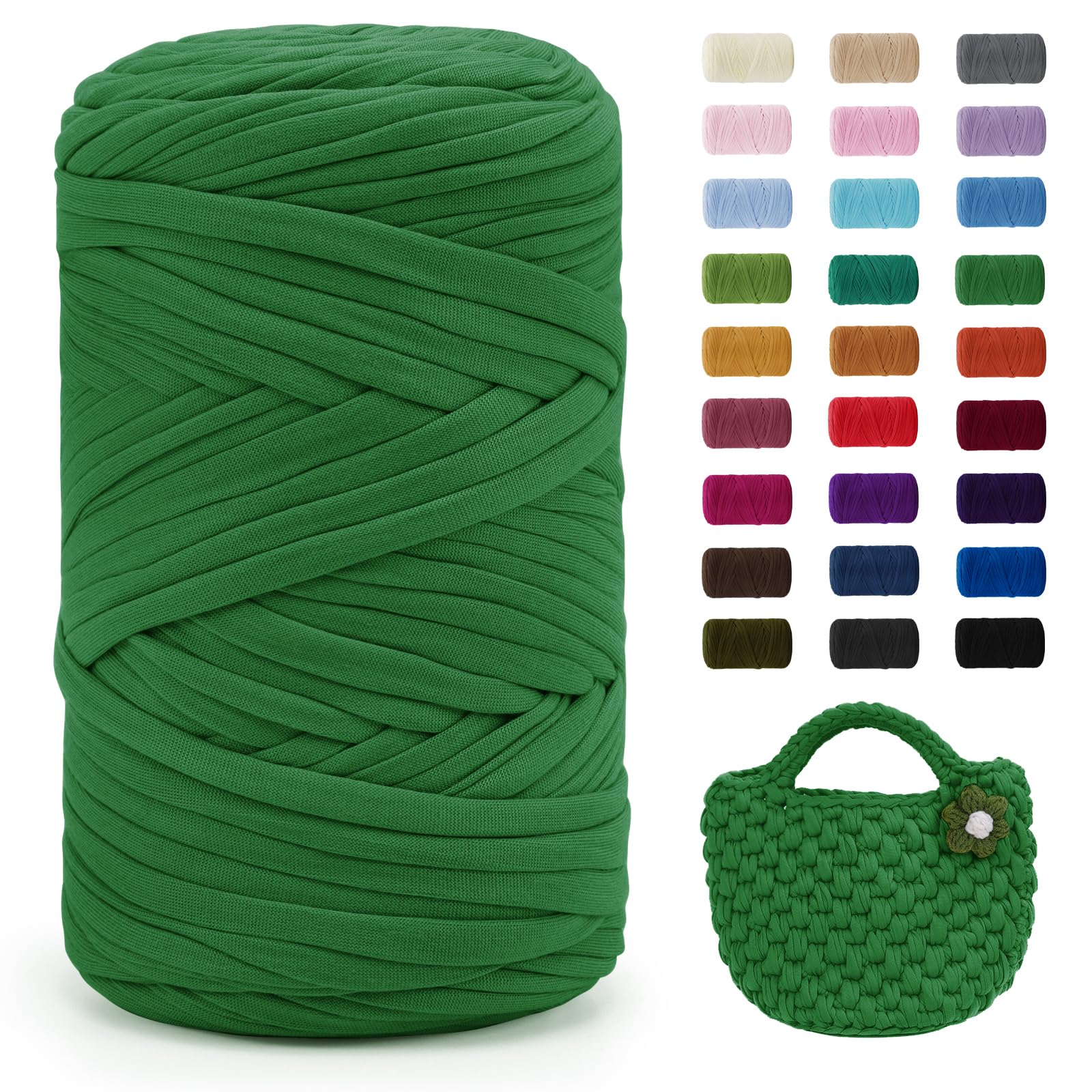 Uiopa 400g/120m T-Shirt Garn, T-Shirt Bändchengarn Zum Häkeln, Häkelgarn Dickes Garn für Häkeltaschen/Körbe/Teppiche, Heimdekoration, DIY-Kunsthandwerk