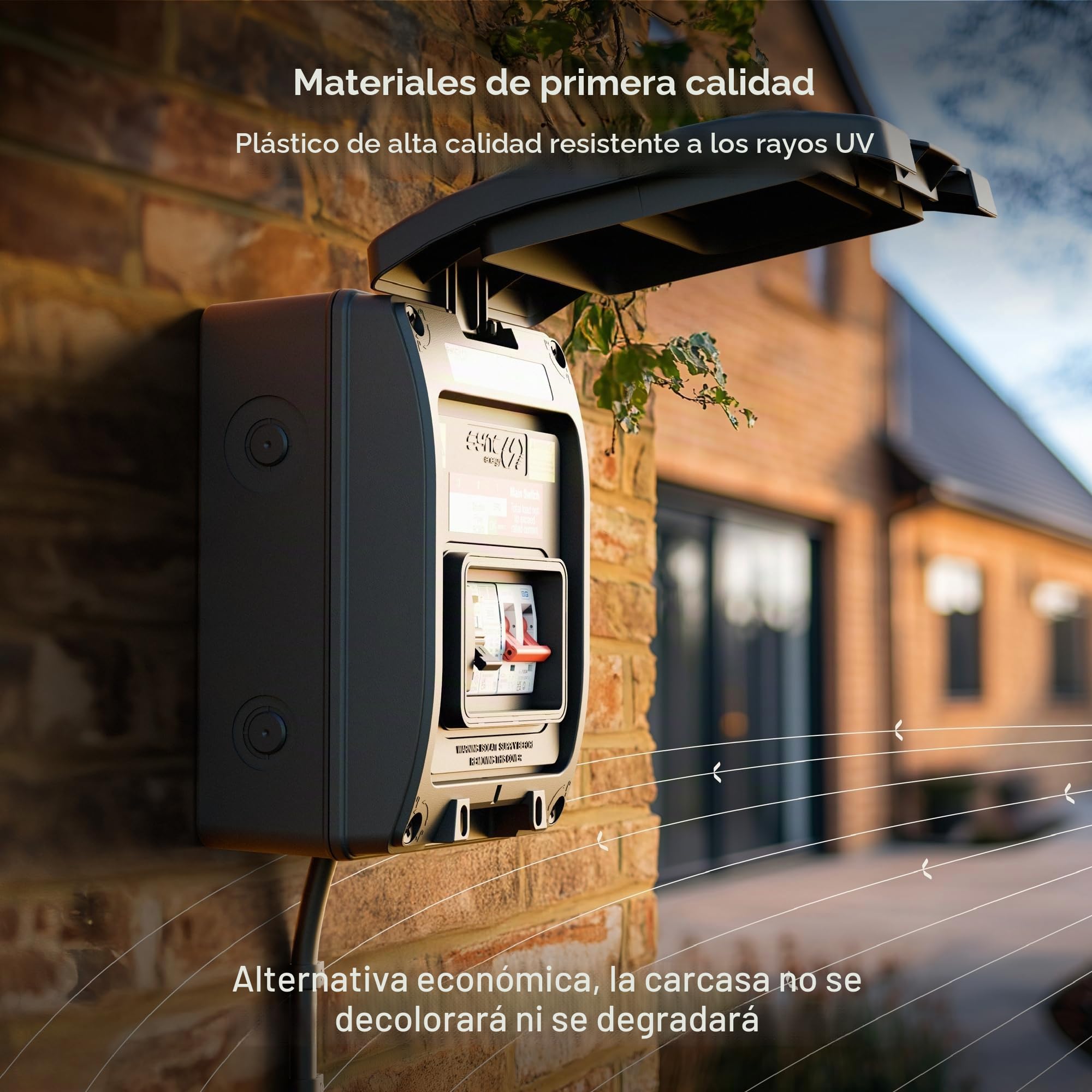 Unidad de consumo EV con interruptor principal de 100 A, 40 A, 30 mA, doble polo, bidireccional, RCBO tipo A y tipo 2 SPD, caja para vehículos eléctricos e híbridos, poblado, 5 módulos