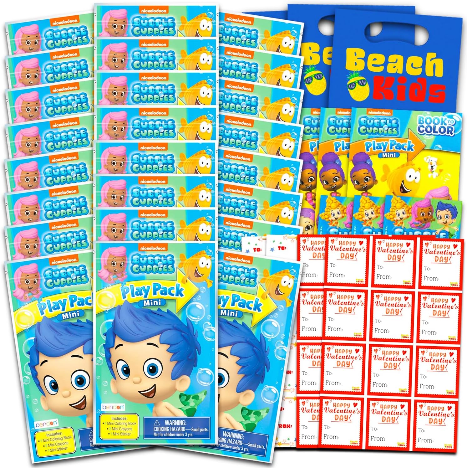 Nickelodeon Bubble Guppies Valentine's Day Classroom Gift Exchange Bundle - 24 Bubble Guppies Mini Coloring Activity Books for School Valentines Cards, Stickers | Valentines Kids Party Favors