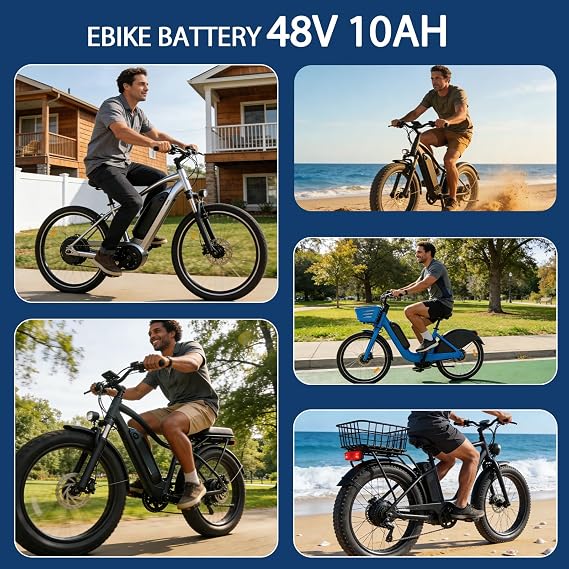 36 V 48 V 52 V 10 Ah 15 Ah 20 Ah B attery Pack,Up to 1500 Cycles,5 PIN Base(48V10AH)