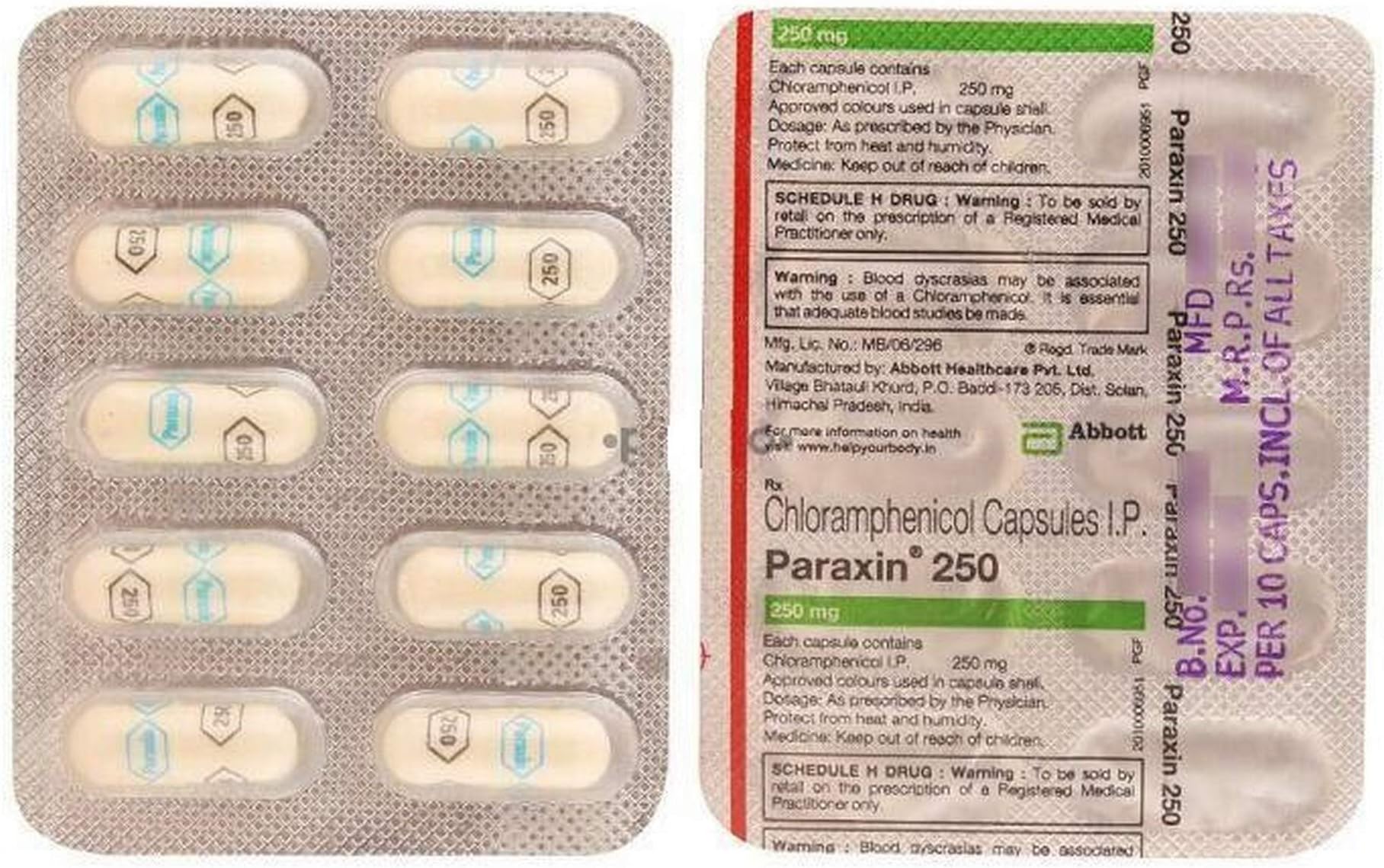 Paraxin 250 - Strip of 10 Capsules