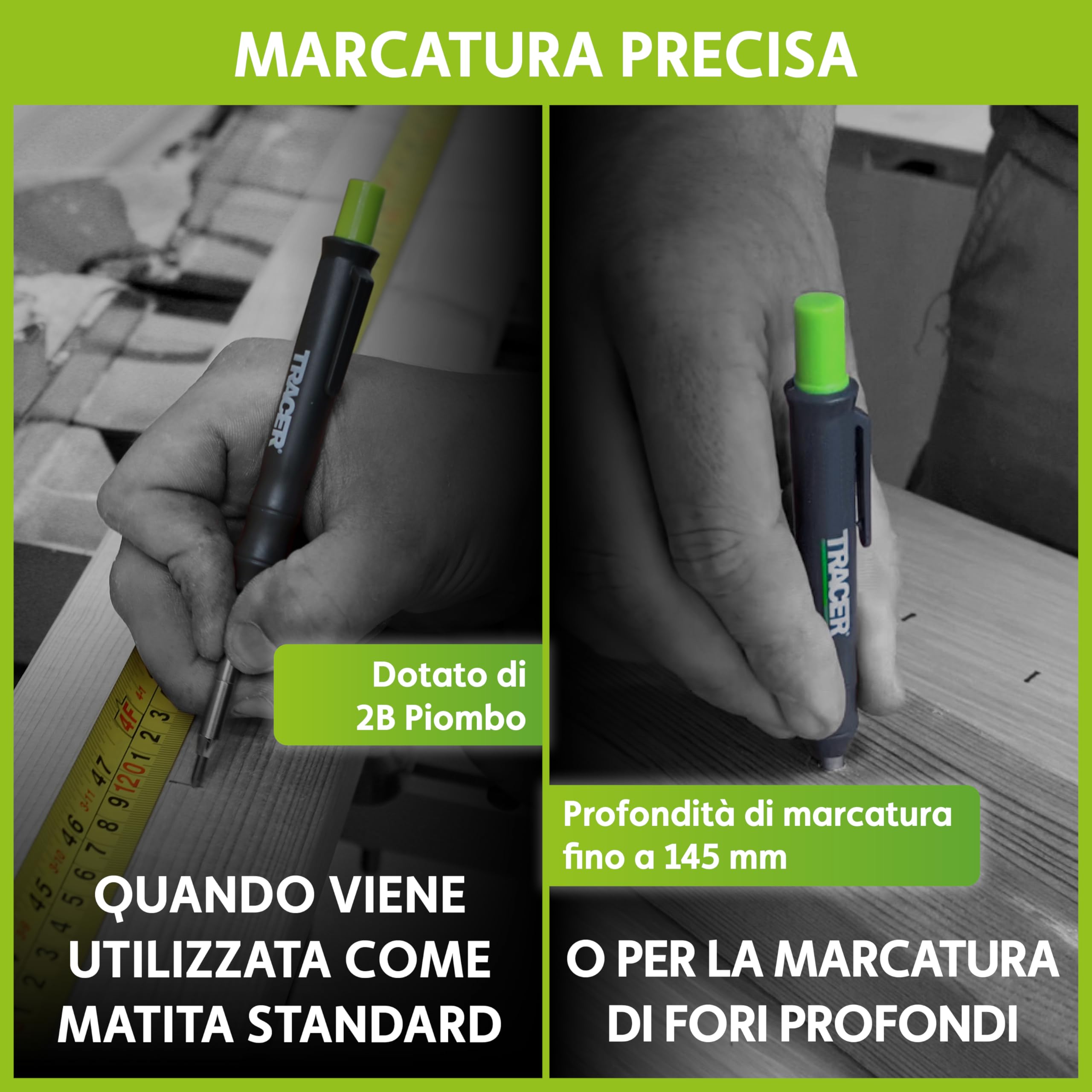TRACER - Calibro per contorni, 250 mm, con matita per lavori di costruzione con fori profondi, set di matite per carpentieri