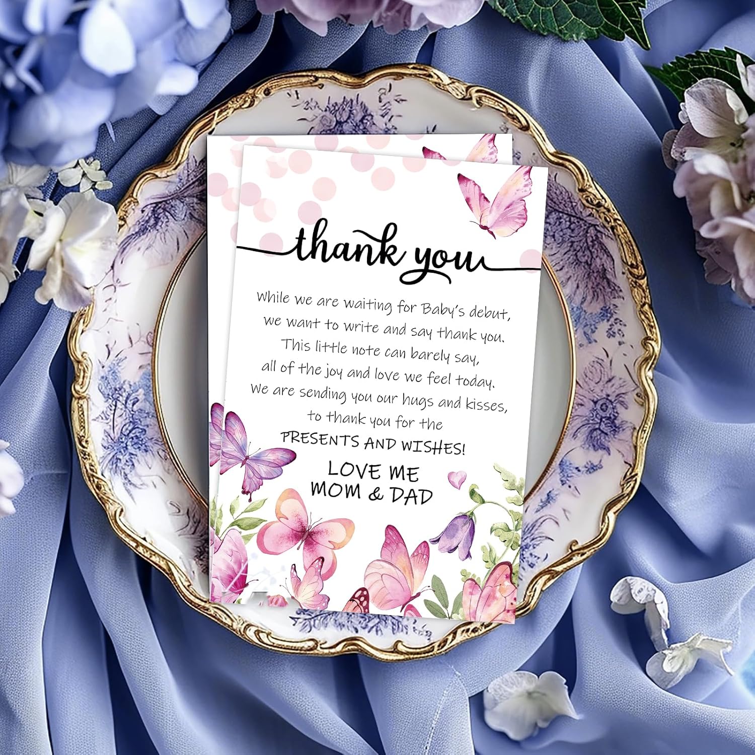 Chuangdi 50 Sets Baby Shower Thank You Cards with Envelopes and Sticker 50 Baby Shower Appreciation Greeting Cards Gratitude Gift for Guest(Butterfly) - Image 5