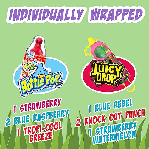 Miniatura 6 de Bazooka Candy Brands Caja de dulces variada – 18 paletas de dulces de verano de Ring Pop, Push Pop, Baby Bottle Pop & Juicy Drop – Caramelos