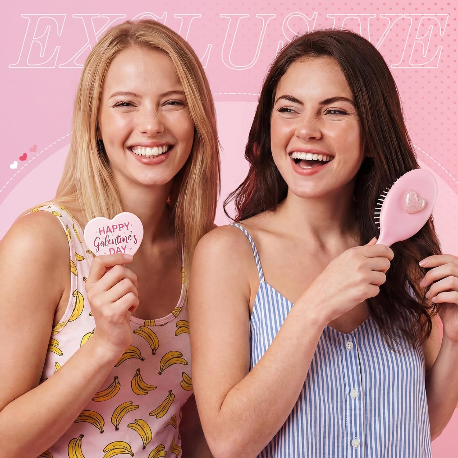 Yungyan 12 Set Galentine's Day Party Favors for Women Pink Heart-Shaped Mirror and Small Hair Brush with Organza Bag Party Supplies Cute Inspirational Gift Sets for Bestie Birthday Bridal Shower
