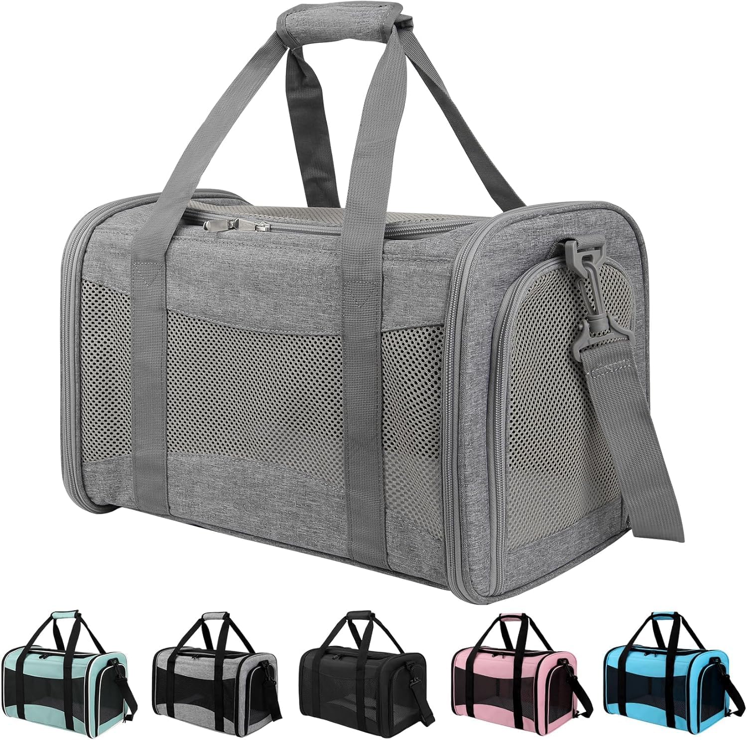 Yipincover Cat Carrier, Soft-Sided Airline Approved Pet Carrier Case with 4 Ventilated Windows for Cats and Dogs Under 10-25Lbs (M, Grey)