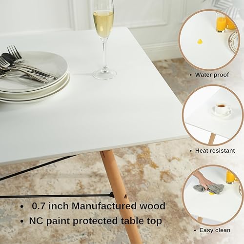 Miniatura 6 de FurnitureR Mesa de comedor rectangular minimalista con patas redondas de madera de haya para el hogar, cocina, sala de estar, esquina, espacios