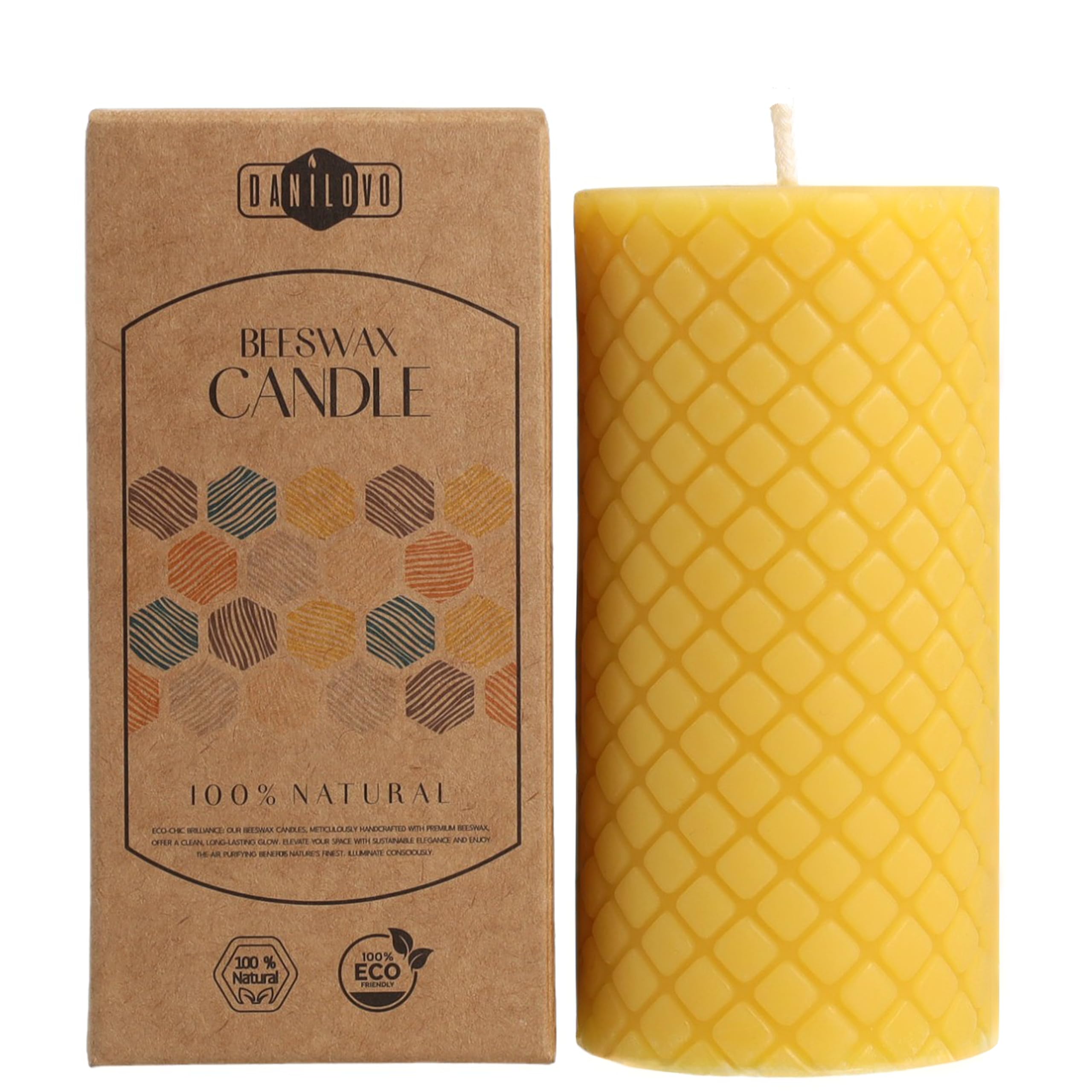 Danilovo Bougie Pilier en Cire d'Abeille Naturelle, Bougies Piliers 100% Pures, sans Danger, Luxueuses, pour une Maison Agréable, Parfum de Cire d'Abeille Naturel (1 pièce,5x10 cm, 20 heures