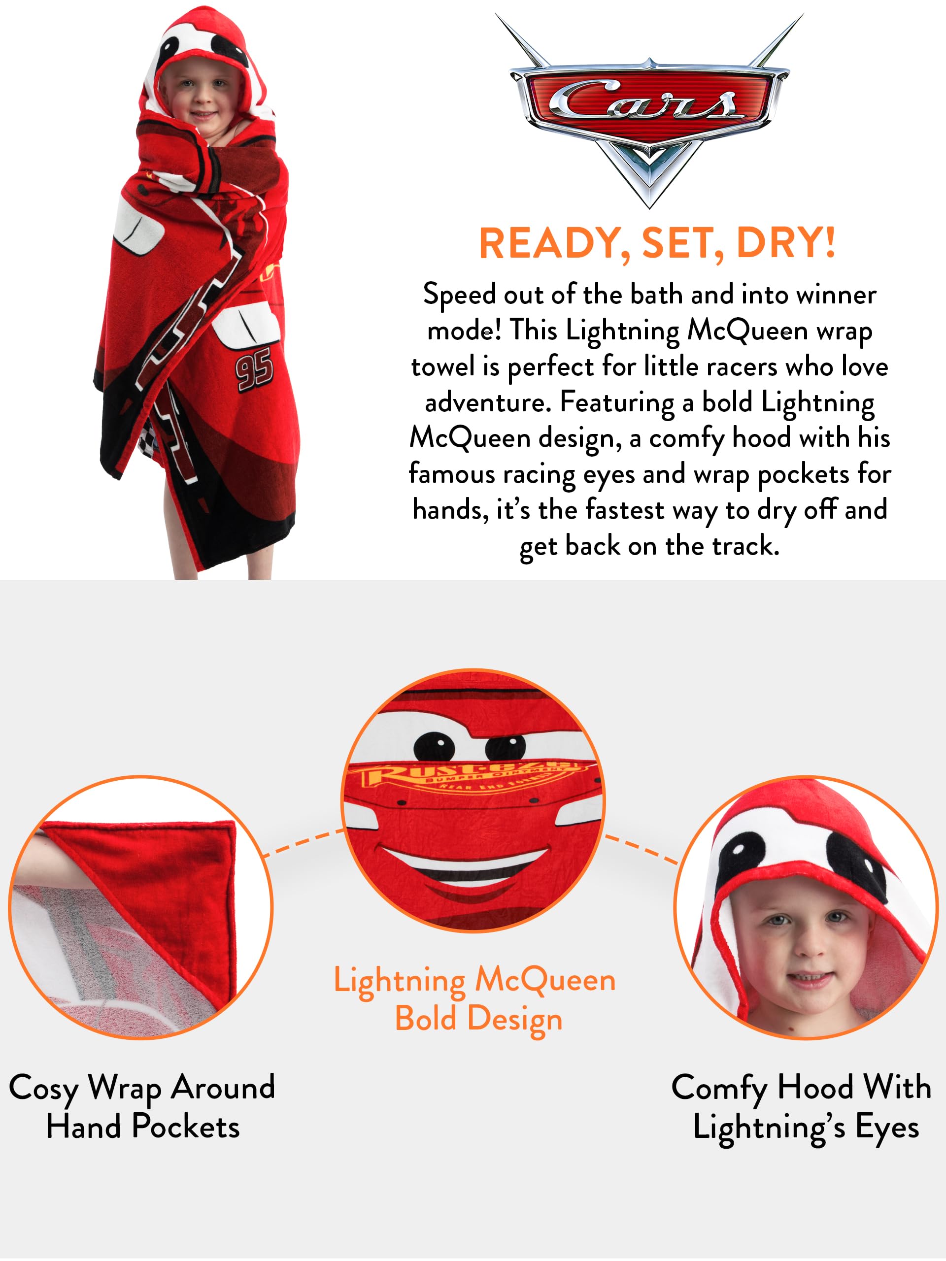 Disney Cars Telo Mare Cotone, Asciugamano Bambini Lightning McQueen, Asciugamano Con Cappuccio Per Bambini, Rosso One Size