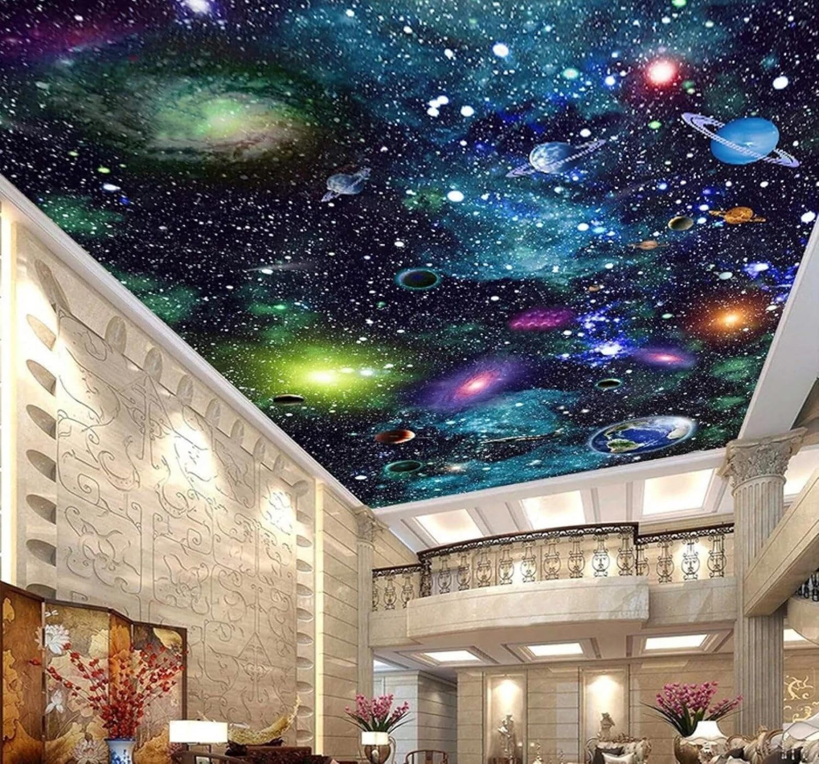 XLMING Cartoon Beautiful Universe Starry Sky Planets 3D Wallpaper Silky Texture Home Study Office Grey Dining Room Sofa Bedroom Living Room TV Backdrop-350cm×256cm