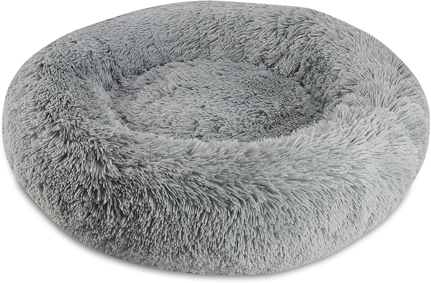 arlee donut round pet dog bed - memory foam - calming reduce anxiety - shaggy vegan fur - assembled usa, charcoal