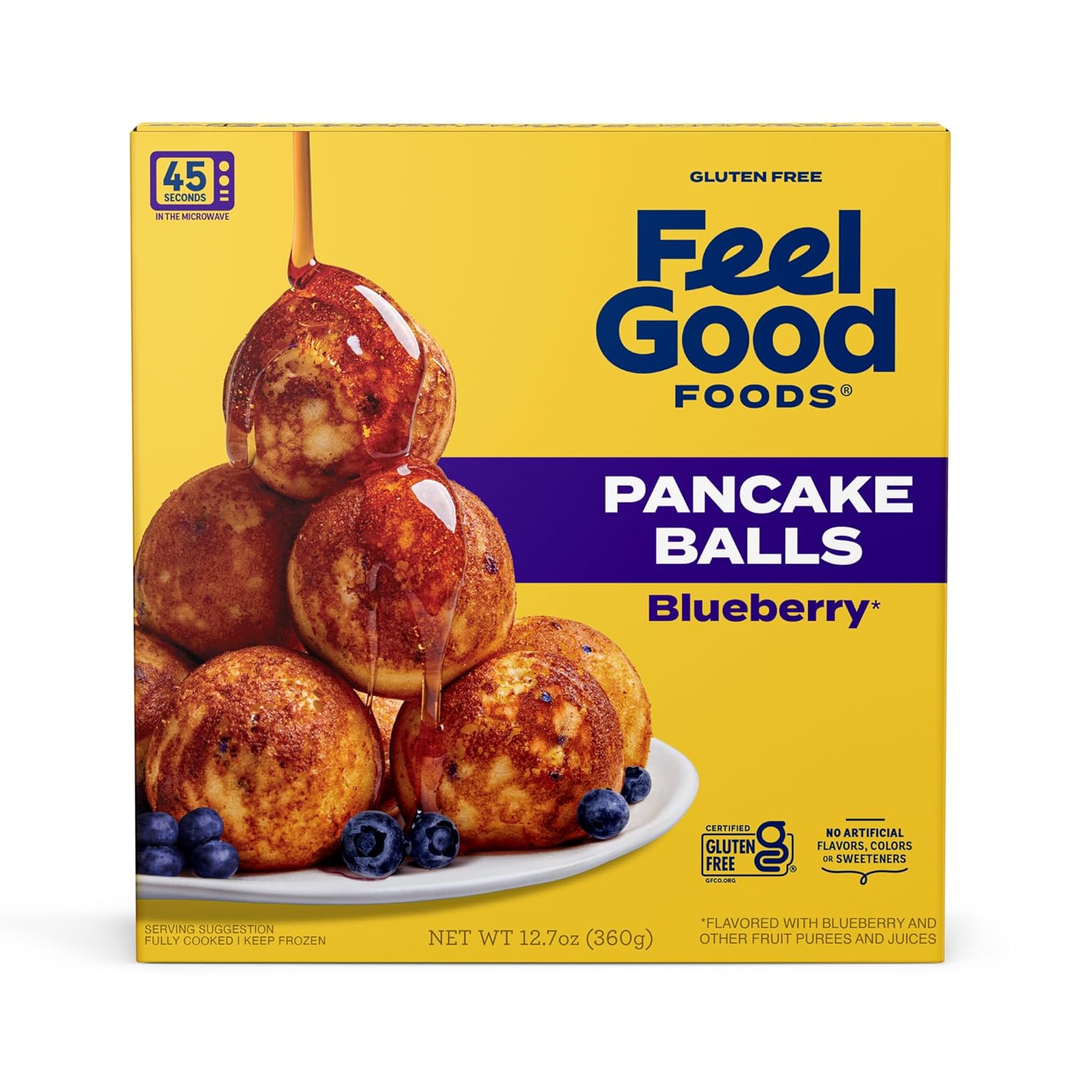 Feel Good Foods Gluten-Free Blueberry Pancake Balls - Frozen Breakfast Snacks, Quick 45-Second Microwave, 12.7 oz