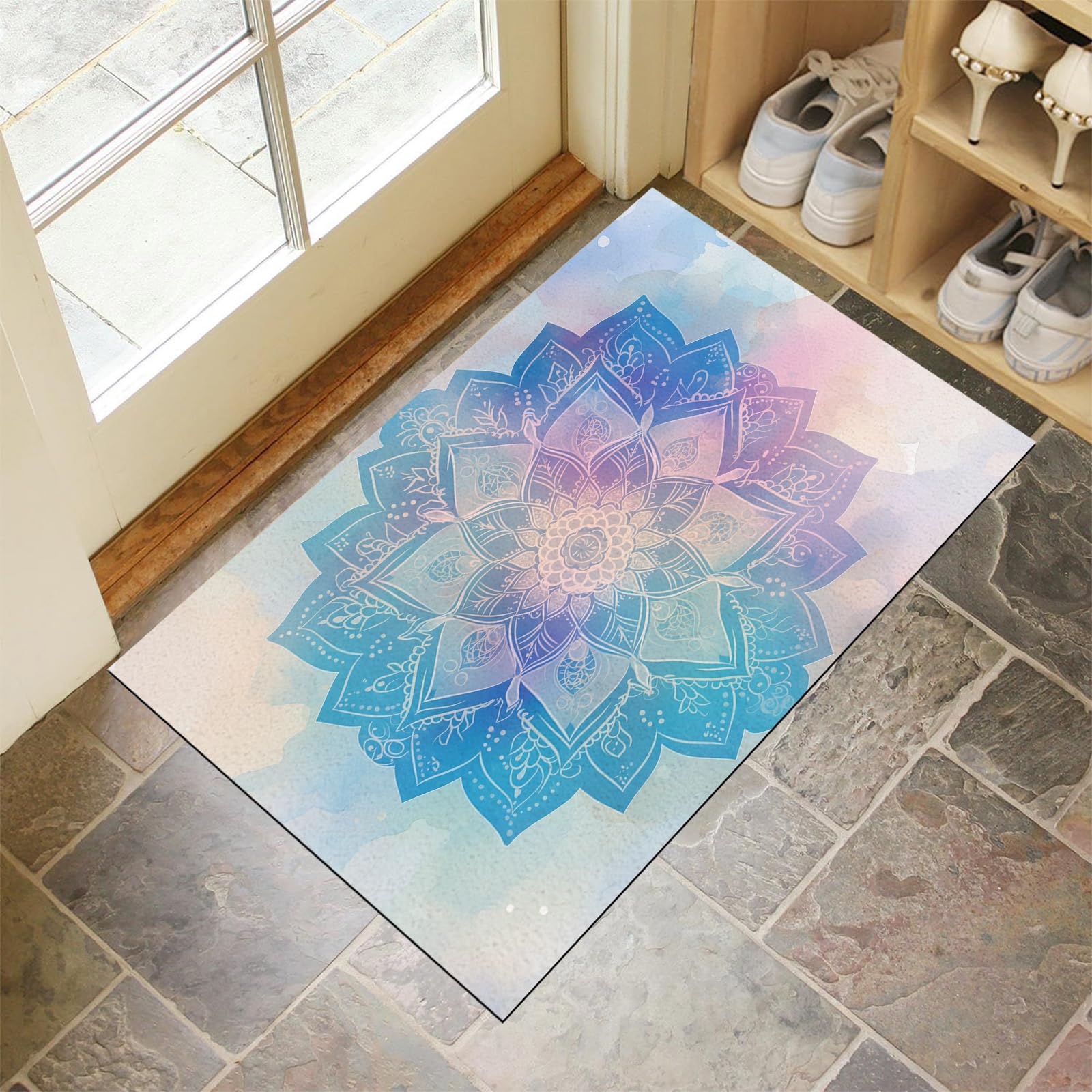 Paillasson fleurs ethniques absorbant 50x80cm tapis de porte antidérapant