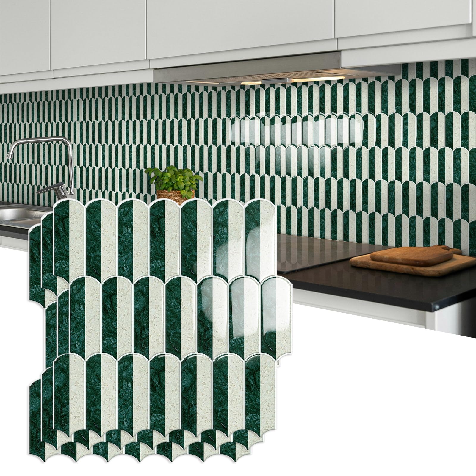 Green Upgrade Thicker Peel and Stick on Wall Tiles Backsplash,Self Adhesive Splashback Stick on Wall Tile for Kitchen Bathroom,RV(10 Sheets,30.5X 30.5cm)