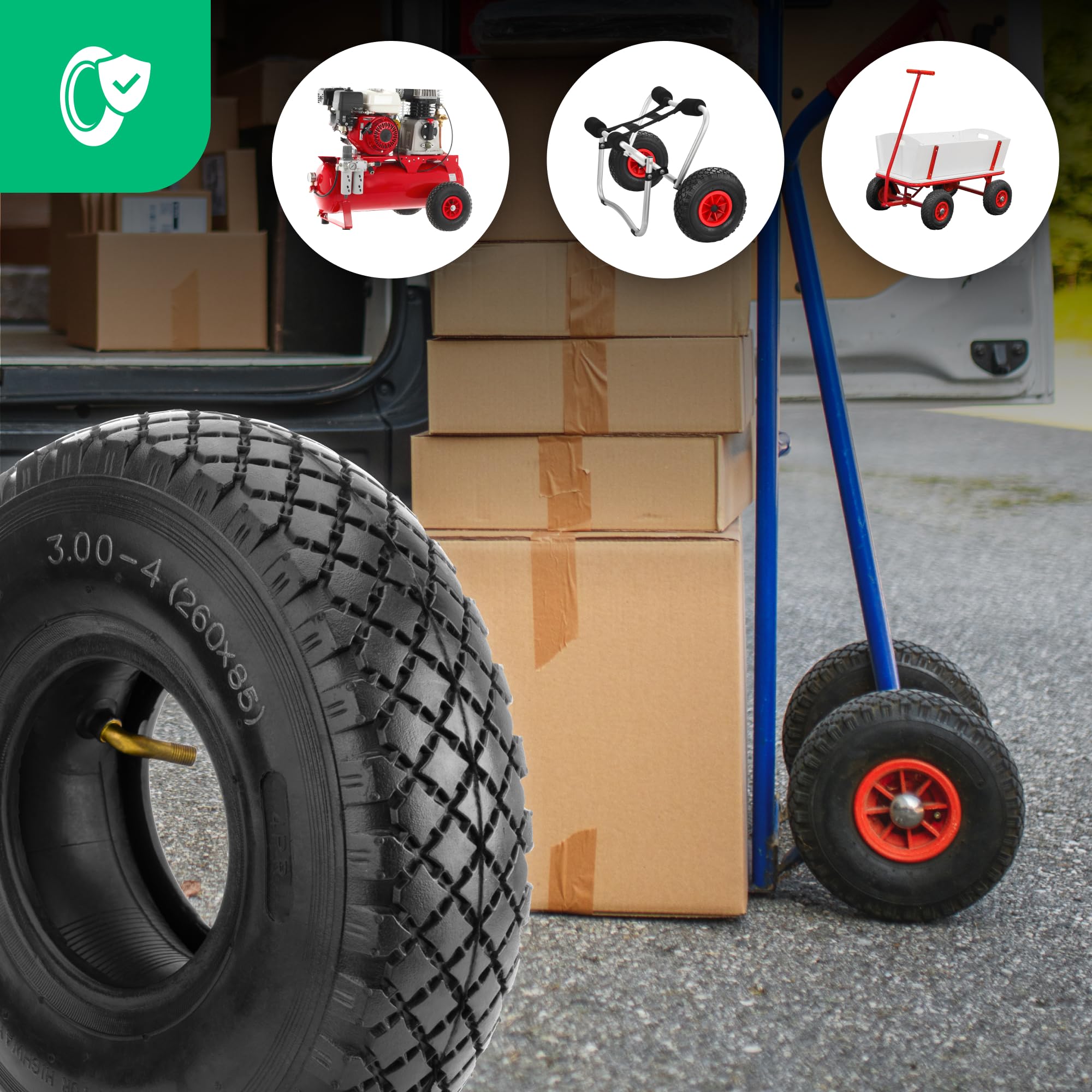 Pneumatico 3.00-4 Con Camera D'Aria - Per Carrelli, Trasporto E Giardinaggio, Valvola Curva TR87 - Foto 6