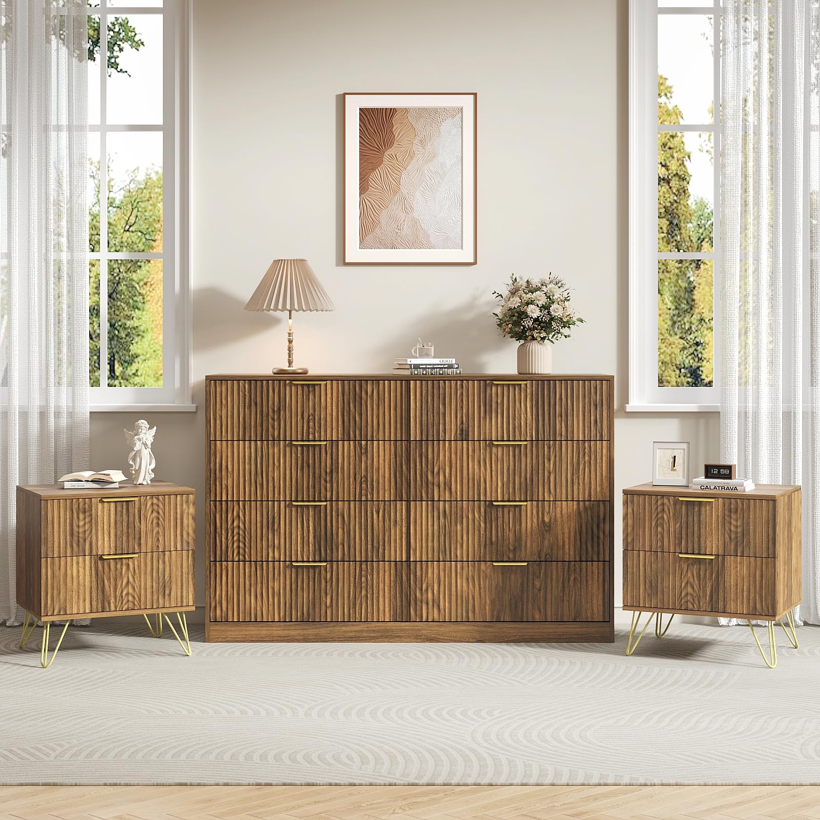 gold dresser set Luxury Upholstered Panel Bedroom Set with Tufted Fabric in Black Latitude Run Bed Size: Queen Pieces Included: 4 Piece