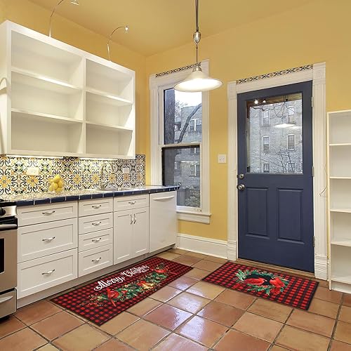 Miniatura 2 de Juego de 2 alfombras de cocina de Navidad, para invierno, Navidad, para el porche delantero, para inauguración de la casa, absorbentes, para