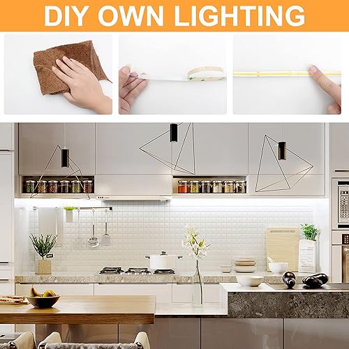 Miniatura 5 de Tira de luz LED COB blanca, regulable de 24.6 pies, luz LED blanca de 6000 K, 2400 luces LED de alto lumen CRI 90+ con control remoto RF y