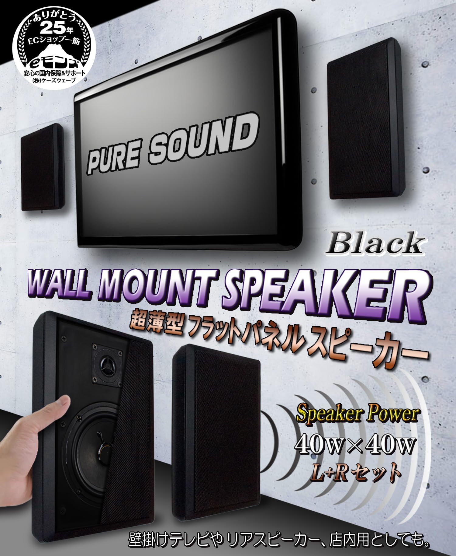 Amazon.co.jp: eモンズ 壁掛けスピーカー 超薄型 【 ウォール
