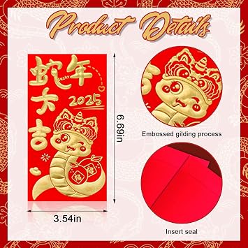 36PCS 2026 Chinese Red Envelopes for Wedding Gift, Cute Snake Year Lucky Money Envelopes for Chinese New Year 2026,Traditional Spring Festival Chinese Hongbao for Birthday Lunar New Year