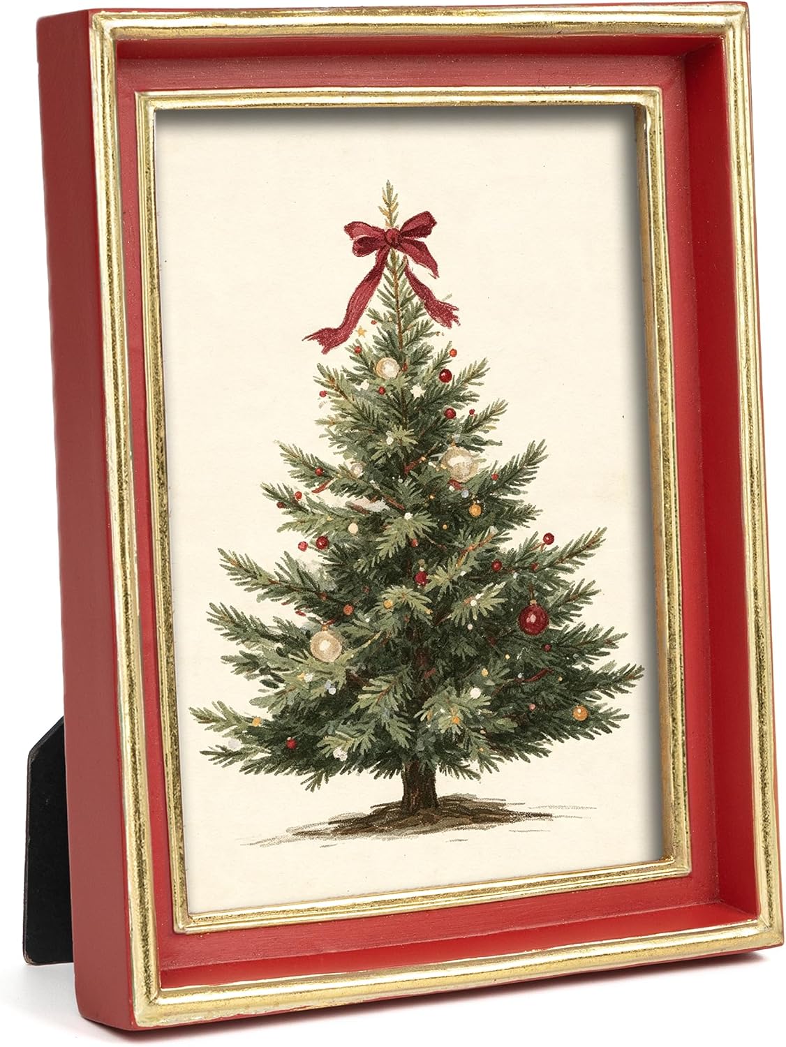 AELS 4x6 Inch Vintage Christmas Picture Frame, Elegant Antique Photo Frames with Glass Front, Photo Display, Tabletop Wall Hanging, Christmas Decoration Gift Ideas, Red with Gold Trim