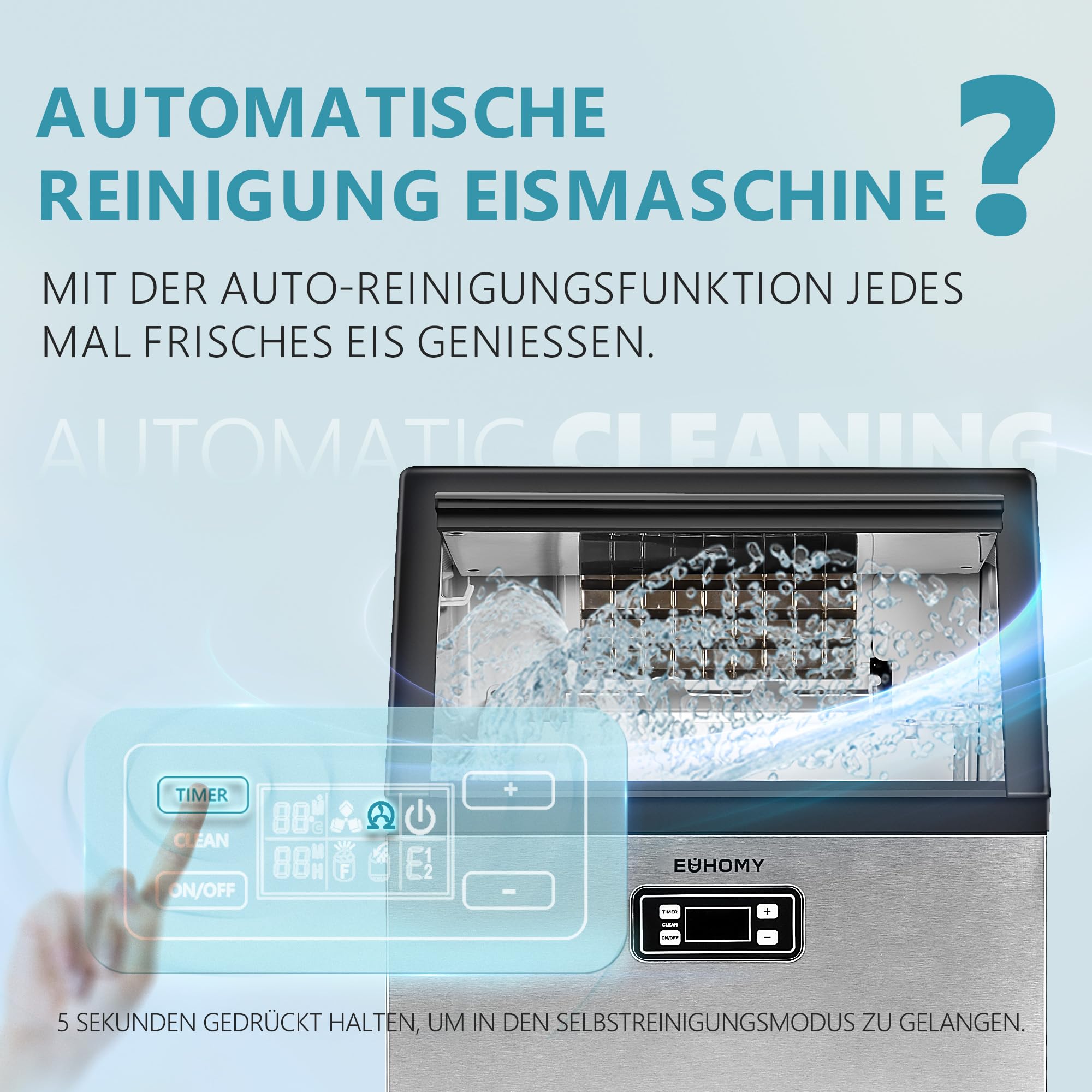 EUHOMY Gewerbliche Eiswürfelmaschine, 45 kg/24 Std. Edelstahl Untertisch-Eismaschine mit 15 kg Eislagerkapazität, freistehende Eismaschine mit Timer, ideal für Bars, Getränkeläden und große Feiern