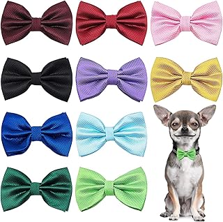 PET SHOW 10pcs/pack 10 Colours Dogs Collar Attachment Bow Ties Embellishment Medium Dog Cat Collar Charms Accessories Bulk Slides Bowties for Birthday Wedding Parties