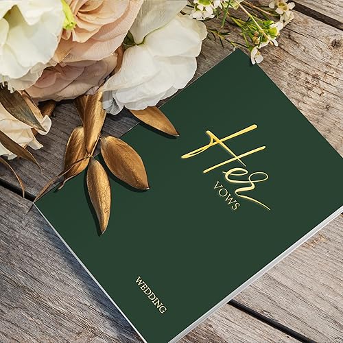 Miniatura 6 de JUBTIC Libros de votos para él y para ella, libros de votos de boda con letras de lámina dorada, libro oficial para el día de la boda con 48