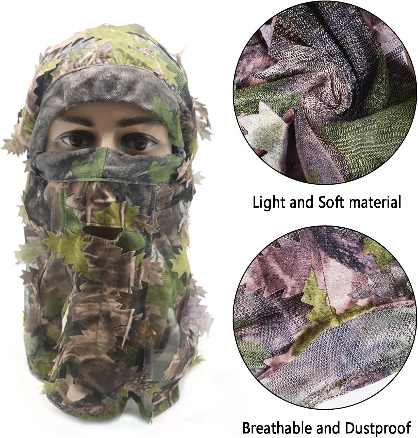 Sucrain Camouflage Leafy Hat 3D Full Face Mask Headwear Hunting Face Camo Mask for Men Turkey Camo Hunter Mesh Netting Hunting Accessories (Green Woodland) : Sports & Outdoors