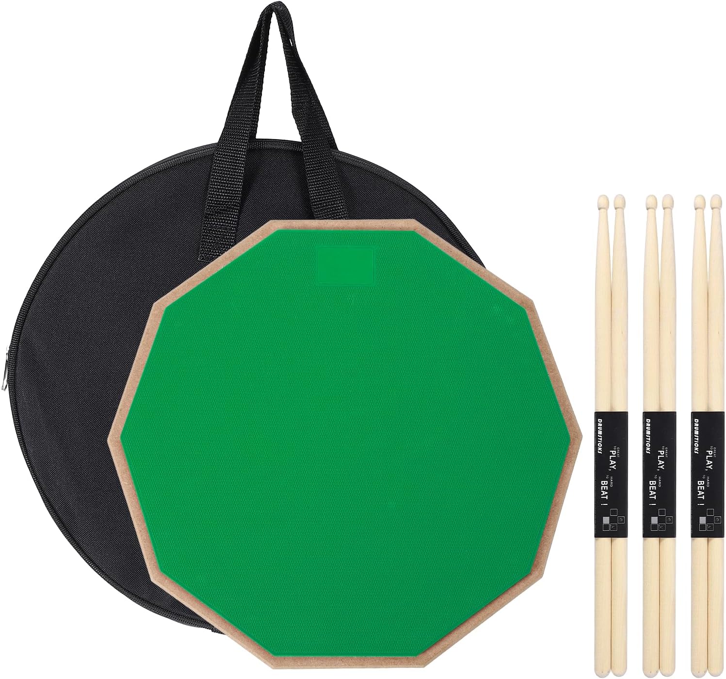 MECCANIXITY Practice Drum Pad Set, 12 Inch Double Sided Silent Snare Drum Pad Kit Include 5A Drumsticks Carrying Bag for Drummers, Beginners Quiet Training (Green)