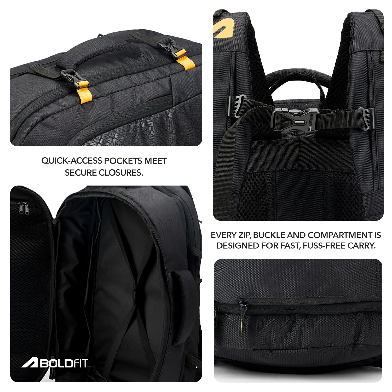 Boldfit Laptop Backpack Bag For Man & Women 40-45 Litres Laptop Bags For Men Office Use Organiser College Bag For Girls Large Spacious Travel Bag With Separate Compartment - Black yellow — Amazon image 4