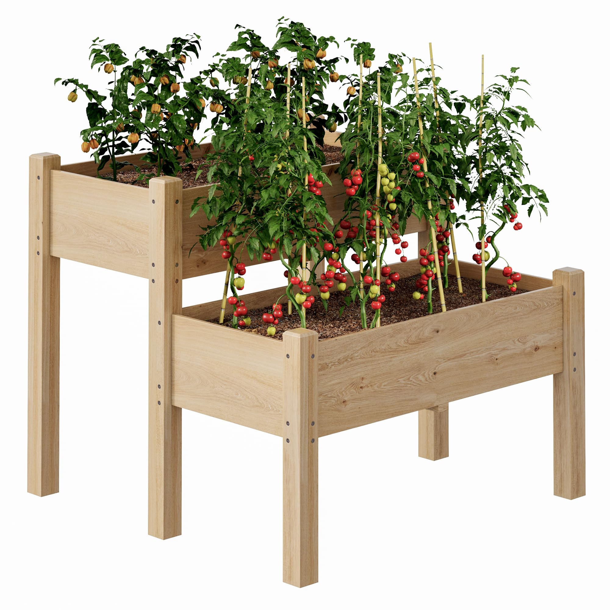 Aptliton 2Pcs Raised Garden Bed Fir Wood Elevated Planter Box Rectangle Planting Raised Bed Stand Pot Outdoor Planter for Vegetable/Flower/Herb，86 * 86 * 73CM