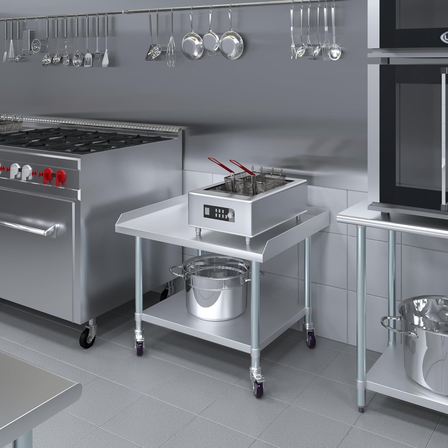 AmGood Stainless Steel Equipment Stand with Undershelf + Casters, Heavy Duty, Commercial Grade, NSF (30" Width x 36" Length + Casters)