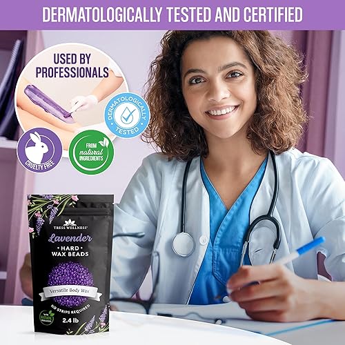 Miniatura 6 de Tress Wellness Cuentas de cera, seguras para la piel, probadas dermatológicamente, kit para bikini en casa, brasileño y cuerpo completo, lavanda