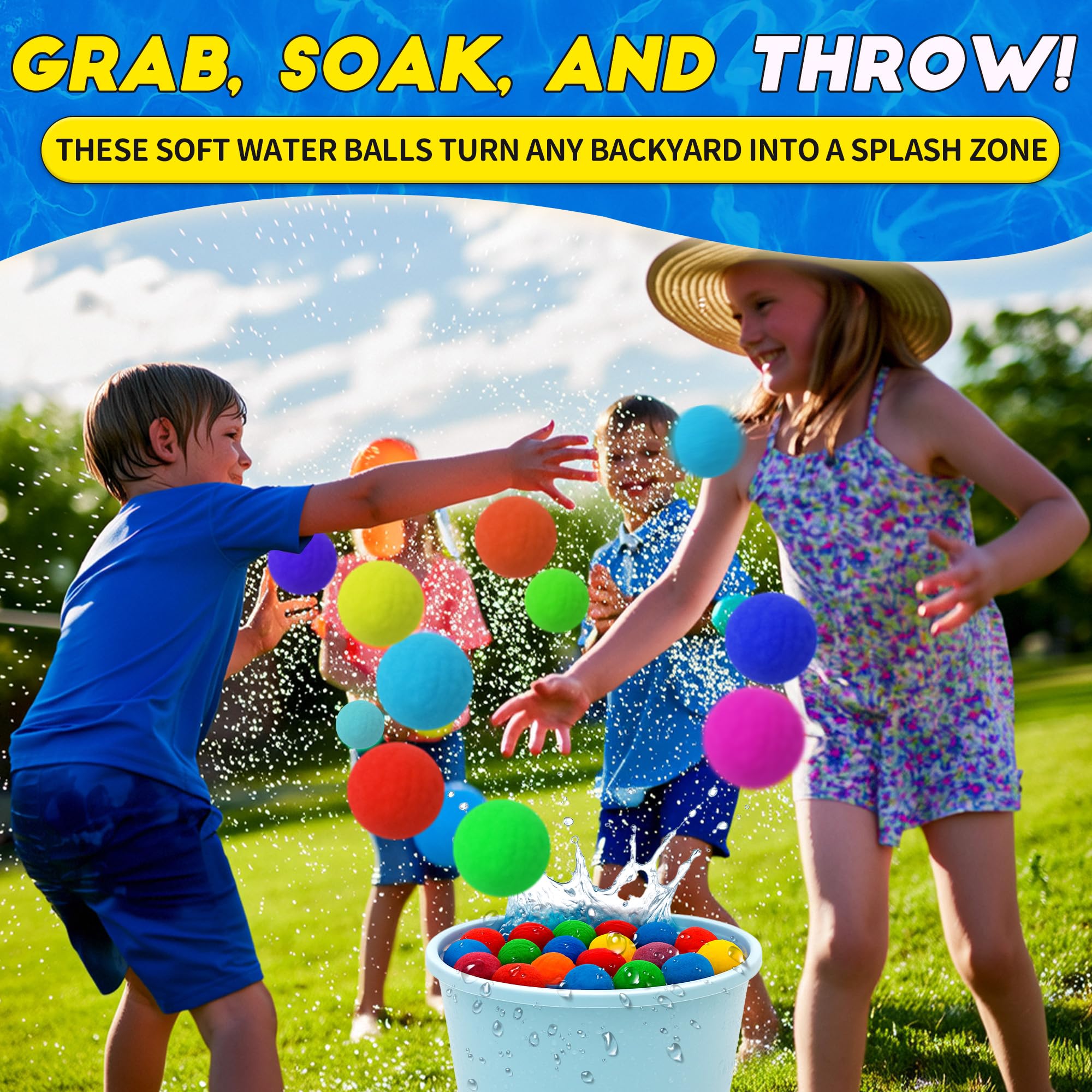 ROHSCE Reusable Water Balls for Kids, 50 PCS Soft Splash Balls Summer Outdoor Toys, Water Balloon Game for Pool Beach Party, Safe Water Fight Toys Fun Activities Yard Games