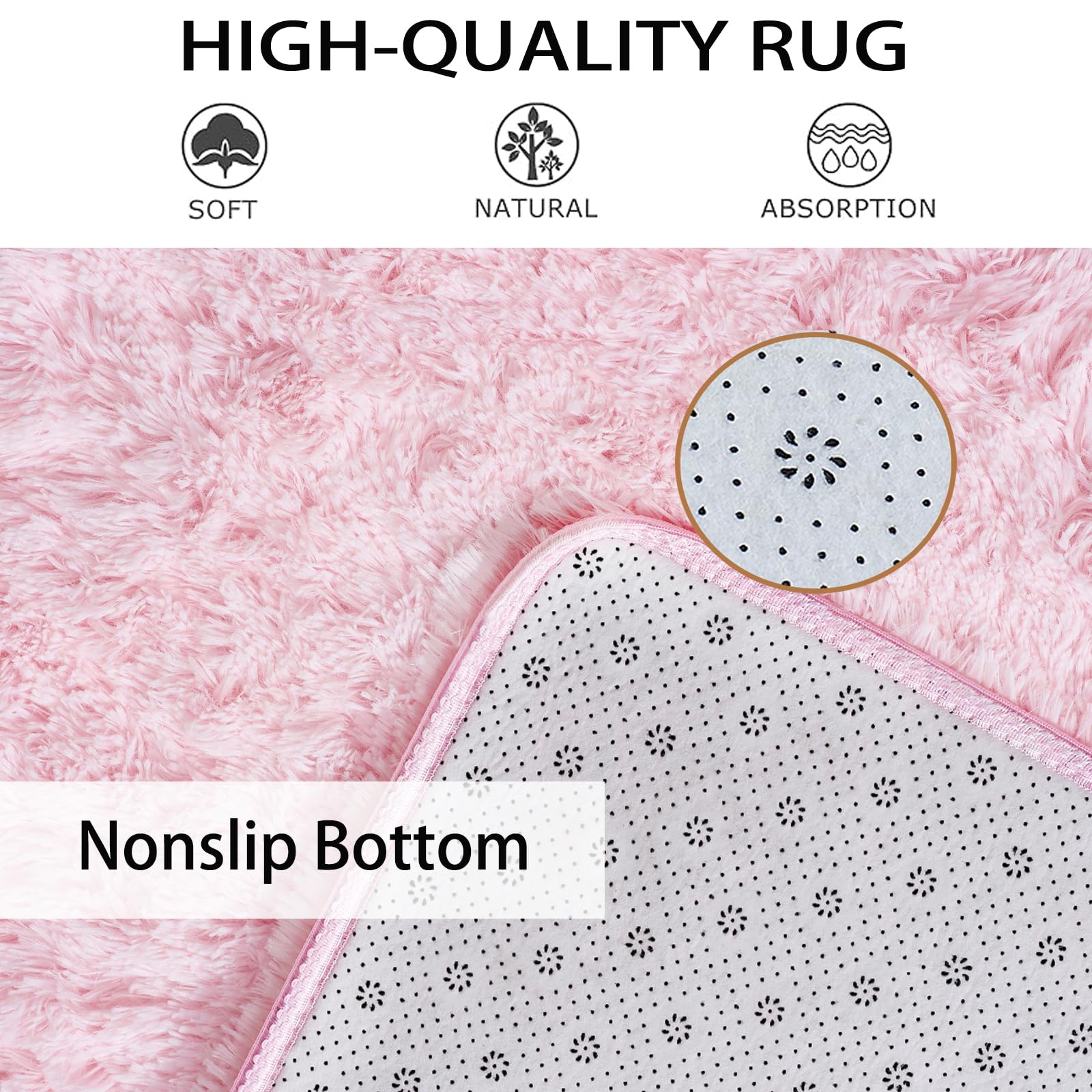 Obundi Anti-Slip Small Carpet, Durable Fluffy Rug for Girls Bedroom Living Room (Pink, 60 x 120 cm), 60x 120 cm (Rectangular) - Image 3