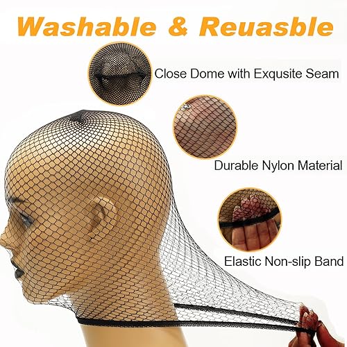 Miniatura 3 de BEEOS Gorra de peluca de malla, 6 piezas de red para cabello para peluca frontal de encaje negro, gorra de red negra para mujer