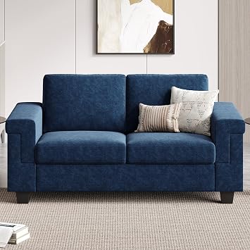 COPIAE 163CM Loveseat Sofa Couches, 2 Seater Couch with Upholstered Back Cushions, Modern Deep Seat Sofa for Small Living Room, Bedroom, Office,Blue