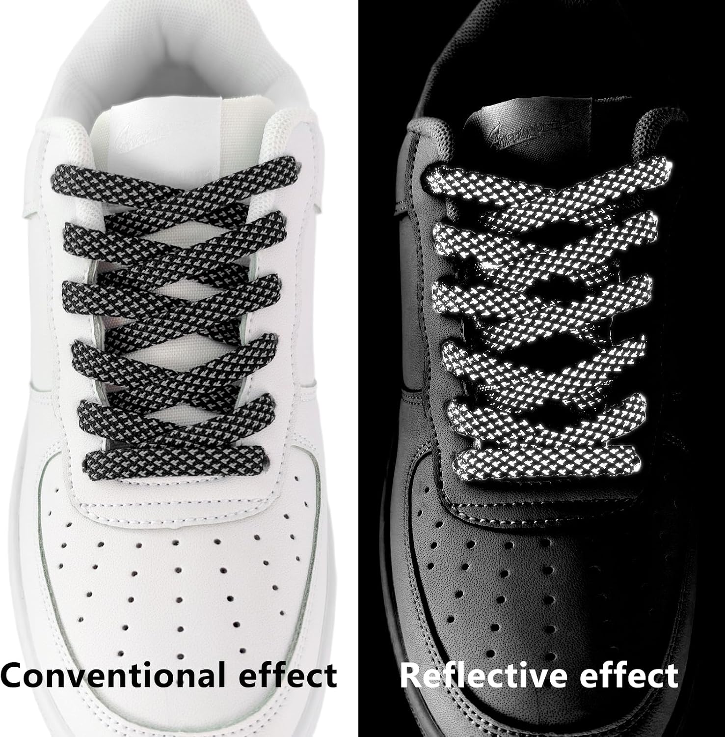 23/64'' (9mm) Flat Reflective Shoe Laces For Sneakers, Hiking Running Shoelaces Replacement Glow Safety Boot String